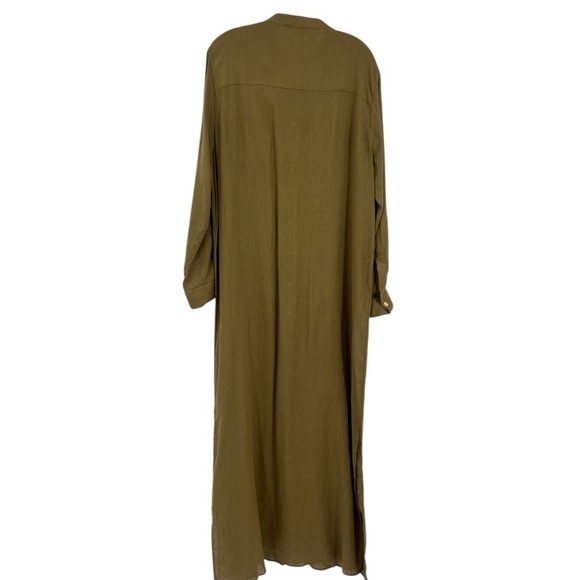 MICHAEL Michael Kors Utility Maxi Shirt Roll Tab Sleeves Snap green Linen Dress - Picture 6 of 9